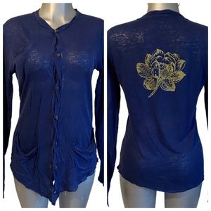 Alternative Linen Cardigan Sweater Sz Small Preppy Boho Lotus Flower Lightweight